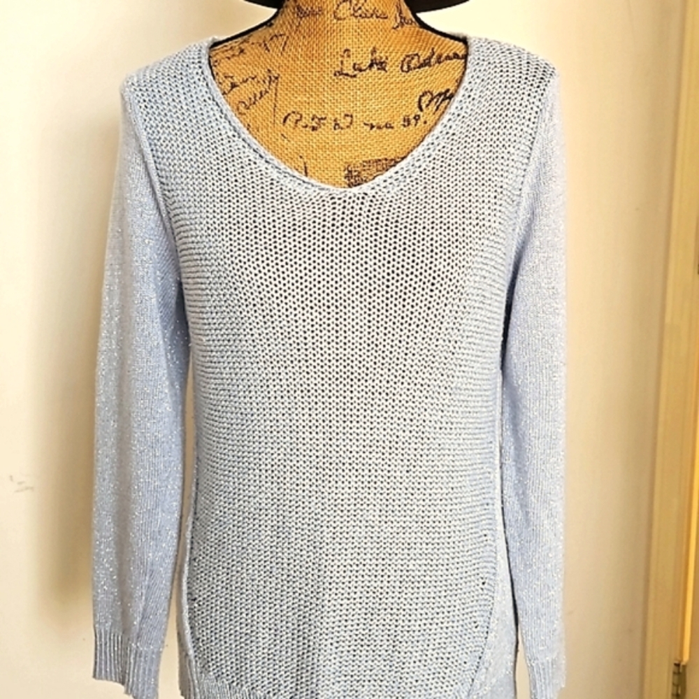 Chico's Blue/Silver Metallic Sweater, Size 1/M.